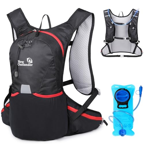 NEWIROVE 12L Mochila Hidratacion Trail Running con 2L Bolsa Hidratacion Chaleco Trail Running Ultraligero Mochila Trail Impermeable Mochila Running Mujer Hombre para Maratón Ciclismo,Rojo-Negro