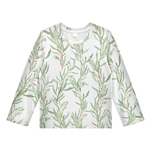 Branch Watercolor White Boy's Rash Guard Swim Shirt Long Sleeve Sun Shirt for Kids Toddler UPF50+