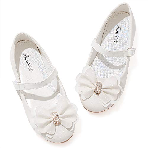 Glitter Mary Jane Flower Shoes for Girls Babys Party Dress Shoes Size 9 0-6 T Toddler School Uniform Flats for Girls Performance Princess Platform (White 8)