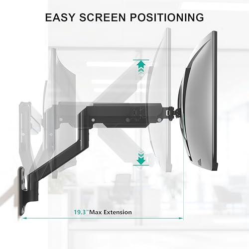 Image of WALI Monitor Arm Wall Mount for 17 to 32 Inch, GSWM001, Black | Monitor Wall Mount Holds up to 10 kg, Fully Adjustable with Swivel Tilt Rotation, Ergonomic, Space Saving, VESA 75 /100mm