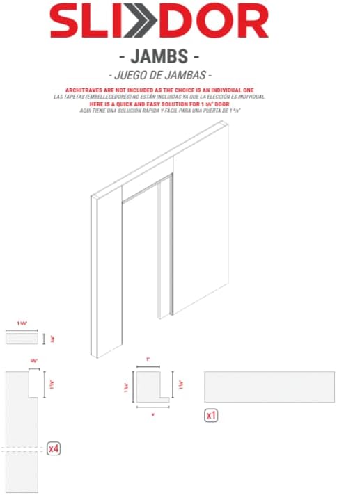 Miniatura 4 de Kit de jamba solo para SLIDOR Kit de marco de puerta de bolsillo  Incluye 4 verticales para poste de puerta y entrada de bolsillo  Fabricado con MDF