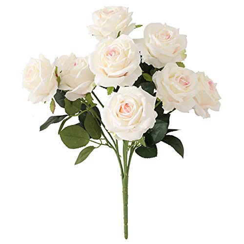 1 ramo de rosas artificiales de 10 cabezas para el hogar, boda, plantas colgantes artificiales al aire libre (blanco, talla única)