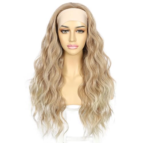 Sapphirewigs Headband Wig Blonde Wavy Synthetic Wigs for Women Ombre Glueless Daily Wear Cosplay Headband Hair 150% Density 26 inch - Image 3