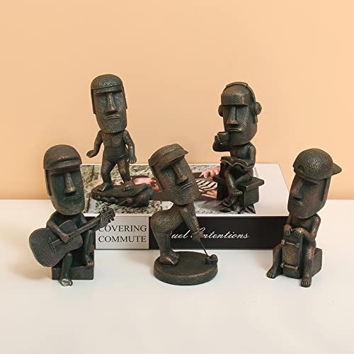 Crcah Moai Statue Decor - 6 Inch Easter Island Oranment Resin Stone Decoration For Room Accessories Antique Sculpture For Office Desktop (Play Golf) #TOP3