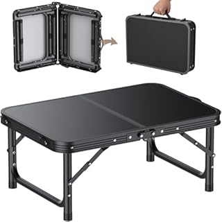 HOMGEN 58 x 40cm Folding Camping Table with 3 Adjustable Heights, Aluminum Portable Foldable Table Lightweight Picnic Table for Outdoor Indoor Kitchen Garden, 3 Heights (25/47/70cm) (Black)