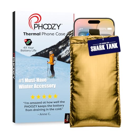 PHOOZY Apollo Thermal Phone Case for Cold Weather | Insulated Phone Pouch Extends Battery Life 3X | NASA Tech Snow Skiing Accessories | Military-Grade Drop & Water-Resistant Protector | Large - Gold
