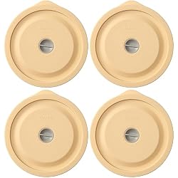 Replacement Lids for Pyrex 7200-PC 2 Cup, Silicone Round Storage Cover Lid for Anchor Hocking Glass Bowl 4 Pack with Date Mark Beige