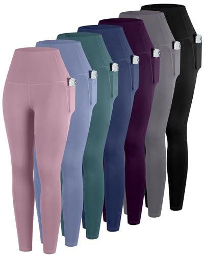 Image of ATHVOTAR Leggings with Pockets for Women, 7 Packs High Waisted Workout Tummy Control Yoga Pants