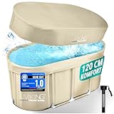 LIVIKING® Eisbad + Faltbare Badewanne Erwachsene [120 cm - 2in1 KOMFORT KOMPLETTSET] Eisbaden Tonne, Mobile Badewanne Outdoor & Eistonne – Jetzt Eintauchen! (Klassisch, Sand Beige)