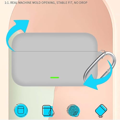 Image of Aniex Silicone Case Cover for realme Buds T500 Pro, Shockproof, Anti-Slip, Dustproof, Scratch Resistant, with Carabiner Hook, Full Body Protection (New Grey)