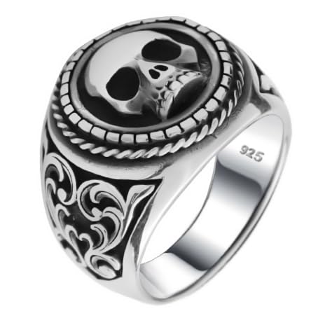 milano palace jewelrySolid 925 Sterling Silver Band Retro Gothic Biker Skull Luxury Men's Ring