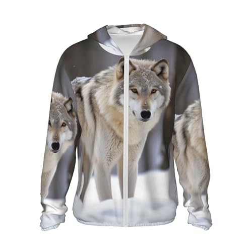 LZQPOEAS Sun Protection Hoodie Wolf in the snow Jacket Lightweight Long Sleeve Sun Shirts for Outdoor Hiking Small