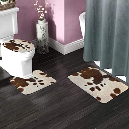 Badezimmerteppich-Set, 3-teilig, brauner Kuhfell-Druck, waschbare Badeteppiche, rutschfest, mit Rückenpolster, Konturteppich und Toilettendeckelbezug – Bild 4