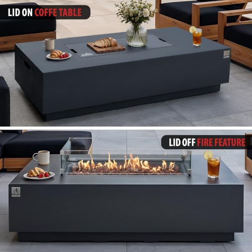 Image of AMS 66 inch Rectangular Concrete Propane Gas Fire Pit Table only (Dark Gray)