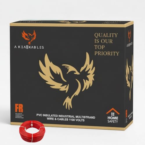 Image of AKIA KABLES 4 SQ MM 99.9% COPPER PVC Insulated Industrial Multistrand Wire & Cable | Fire Retardant, Heat Resistant, Triple Layer Protected Electrical Wire (90 Metre) (Red, 4 SQMM)