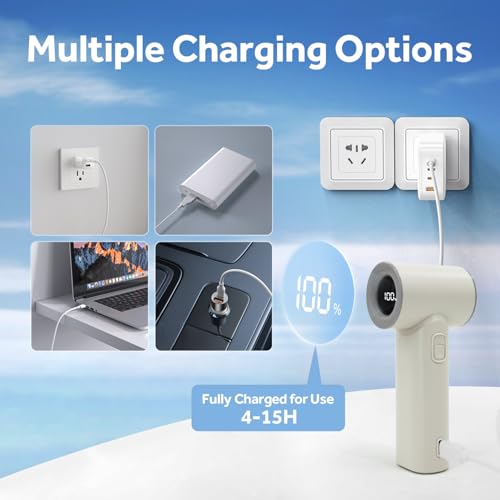 Portable Handheld Turbo Fan, 5 Gear Wind, LED Display, 4500mAh USB Rechargeable Hand Held Personal Fan, 15H Max Cooling Time, Suitable for Travel/Camping/Outdoor/Music Festival Summer Pocket Mini Fans - Image 6