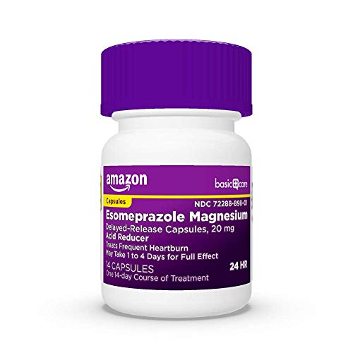 Image of Amazon Basic Care Esomeprazole Magnesium Delayed Release Capsules- 20 mg, Acid Reducer, Blue, 14 Count (Pack of 1)