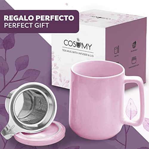 Taza de Te con Filtro y Tapa 500ml - Ceramica - Mantiene Caliente la Infusion - Rosa - Imagen 7