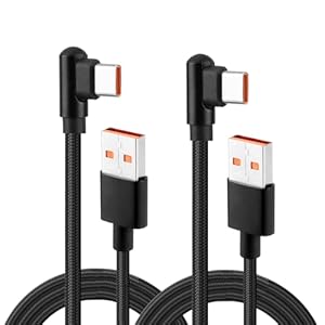 2Pack USB C Charger Cable, 2M 120w 6A Right Angle USB A to USB C Cable Fast Charging Nylon Braided Type C Phone Charger Lead Compatible with iPhone 17/16/15 Pro Max Galaxy Huawei Sony Xperia Xiaomi LG