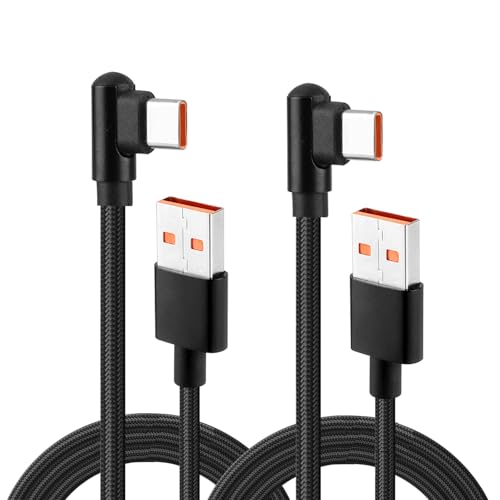 2Pack USB C Charger Cable, 2M 120w 6A Right Angle USB A to USB C Cable Fast Charging Nylon Braided Type C Phone Charger Lead Compatible with iPhone 17/16/15 Pro Max Galaxy Huawei Sony Xperia Xiaomi LG