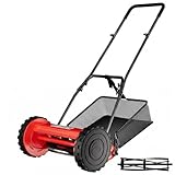 Push Reel Lawn Mower 16-Inch 5-Blade, Cordless Manual Reel Lawn Mower with Grass Catcher Bag, 4-Position Cutting Height Adjustment