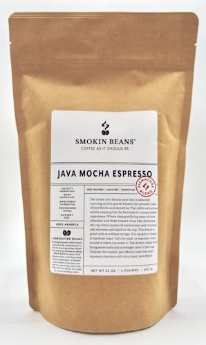 Smokin Beans Java Mocha Espresso, Unroasted Green Arabica Coffee, 2-Lb, 1ct