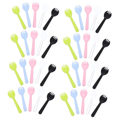 KOMBIUDA 100pcs Mini Plastic Forks Spoons Knives Dessert Spork Set Cake Ice Cream Hotel Camping Party Restaurant Disposable