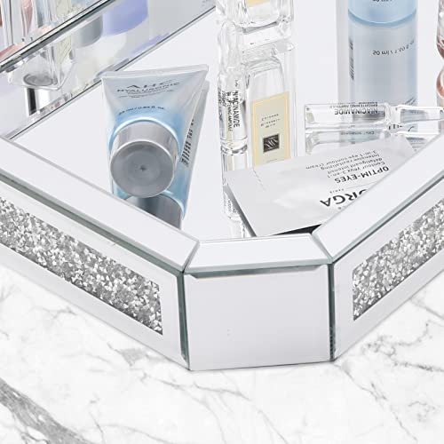 Kihpot Mirror Perfume Tray With Crush Diamond, Glass Vanity Tray, Silver Decorative Bathroom Tray, Tray Decor For Dresser, Bedroom, Bedroom, 15'' X 9.85'' X 1.97'' #TOP2