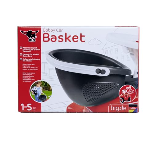 Big Bobby Car Gepäckkorb (schwarz-weiß) - Bobby Car Zubehör - Körbchen mit Griff und Adapter, kompatibel mit Allen Bobby Cars, für Kinder von 1-5 Jahre