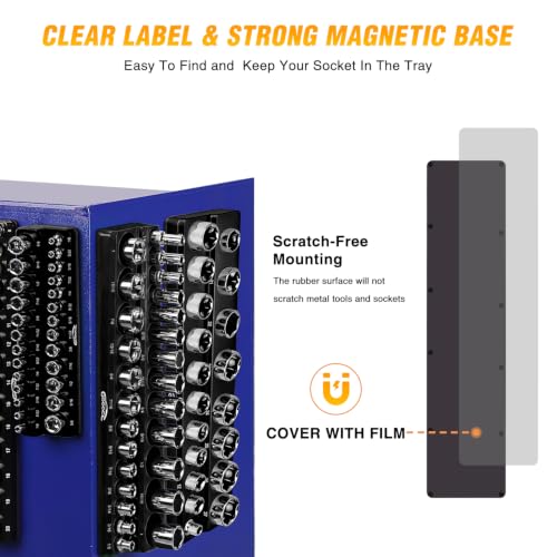 Image of GOOACC 3 PCS Magnetic Socket Organizer Set, Heavy Duty Metric Socket Organizer Tray 1 /4 inch 3 /8 inch 1 /2 inch Impact Drive Sockets Holds 75, Magnetic Socket Holder for Tool Box Drawer Chest Garage Storage,Black