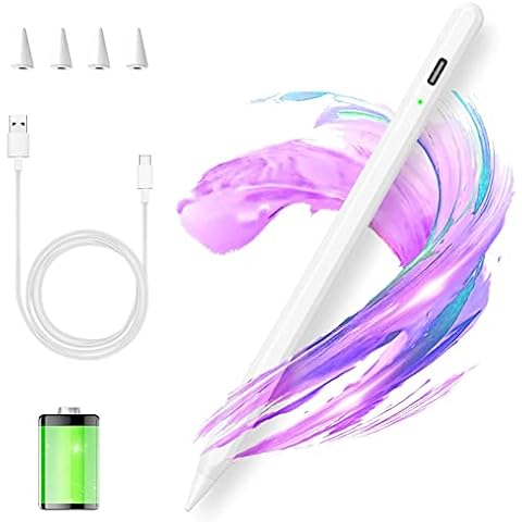 AMZCASE Stylus Pen for iPad 2018-2021,Stylus Pencil Compatible with Apple iPad 9/8/7/6th,iPad Mini 6/5th,iPad Air 4/3th,iPad Pro 11''/12,9'',Capacitive pen with 4 Replacement Tips,Palm Rejection Cover