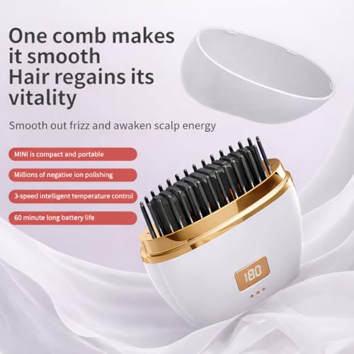 Image of VONT Mini Hair Straightener,Cordless&Rechargeable Portable Hair Straightener Brush with 3 Temperature Setting,Portable Electric Hair Brush 30s Heating,Mini Straightening Brush for Home & Travel (WHITE)