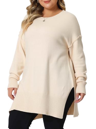 Agnes Orinda Plus Size Sweater for Women Oversized Crew Neck Long