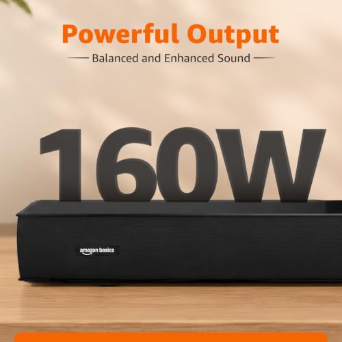 Image of amazon basics 160W Soundbar with Subwoofer, 2.1 Channel Sound System for TV, 6.5 inch Bass Driver, HDMI ARC, Optical, Bluetooth 5.3, USB, AUX, Remote Control, Black