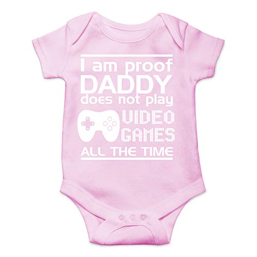 CBTwear Proof Daddy Does Not Play Video Games All the Time - Baby Clothes - Funny Newborn Bodysuit Outfits for Boys and Girls (Newborn, Pink)