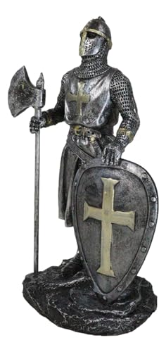 Figura medieval de caballero cruzado con hacha y escudo 7 pulgadas miniatura 4