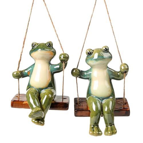 jojofuny Keramik Frosch Schaukelpaar Skulptur Grün Wetterfeste...