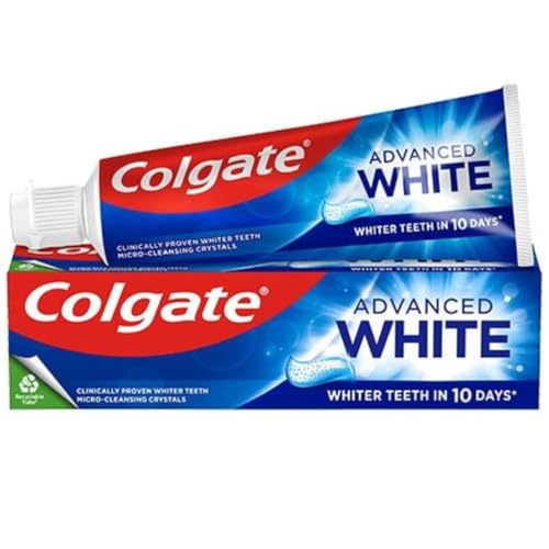 Colgate Dentifricio Advance White da 75ml - Pasta Sbiancante con Micro-Cristalli Pulenti attivi - Compatte le Carie e Rimuove la Placca (75ml, Advance white)