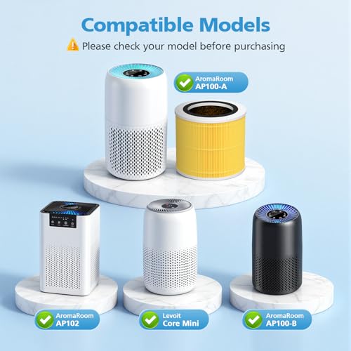 Image of AP100 AP102 Pet Care Filter Compatible with AromaRoom AP100 /AP102, Core Mini Air Purifiers, 3-IN-1 HEPA Filter and Activated Carbon Filter, 2 Pack (Yellow)