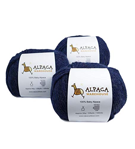 100% Baby Alpaca Yarn Wool Set of 3 Skeins DK Weight - Heavenly Soft and Perfect for Knitting and Crocheting (Blue Jean, DK)