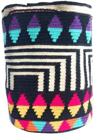 Miniatura 5 de Bolso WAYUU mochila colombiana, auténtico patrón de ganchillo cruzado bohemio hecho a mano, regalos de comercio justo originales de Colombia.,