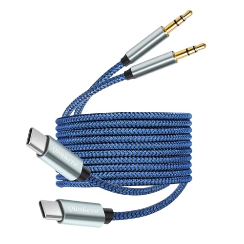 QimKero USB C to 3.5mm Audio Aux Jack Cable (4.3ft, 2-Pack) - USB C to 3.5mm Headphone Car Stereo Cord Compatible with iPhone 16 Pro Max 15 Pro Max Samsung Galaxy S23 S22 S21 S20+ iPad Pro Air Pixel