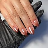 Gradient Red Brown Nails Press ons Ombre Fake Nails,Medium Ombre Nails,Press on Nails Short Oval,SXVME Glue on Nails Short Almond,French Acrylic Nails Round Nails False Nails in 24PCS