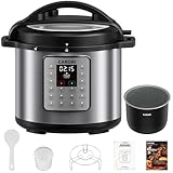 12-in-1 Electric Pressure Cooker 8 Quart, 1200W olla de presion Multi-Cooker with Non-Stick Ceramic Pot, Slow Rice Cooker, Saute, Steamer, Yogurt & Food Warmer, Delay Timer, Silver