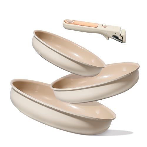 CAROTE 4pcs Ceramic Frying Pans Titanium Non Stick, 8"+10"+12” Frying