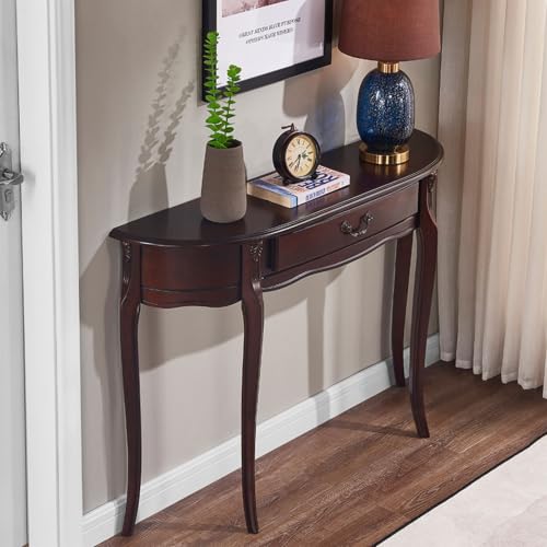 CTSSWMWY Consola recibidor Moderna de Madera Maciza con cajones, Mesa Consola Auxiliar de Media Luna, para Pasillo, Entrada y detrás del sofá