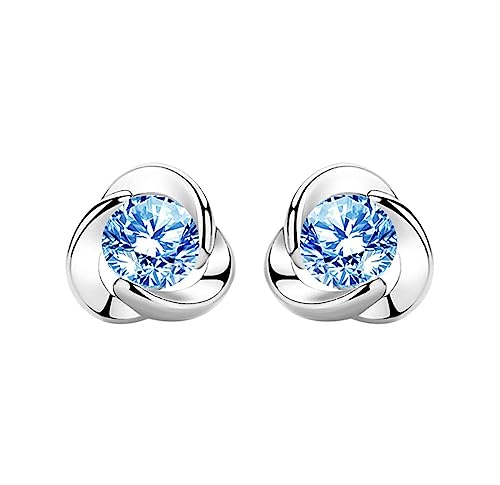 Small Clover Stud Earrings,Wdm Sterling 925 Silver Hypoallergenic For Sensitive Ears, Blue Cubic Zirconia Stone, White Gold Plated- Ideal Gift For Her Women And Girl (Blue Clover #TOP20