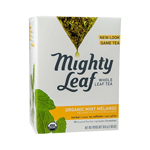 Mighty Leaf Whole Leaf Tea, Organic Mint Melange, 15 Tea Bags Individual Pyramid-Style Tea Sachets of Uncaffeinated Organic Mint Tea, Delicious Hot or Iced, Sweetened or Plain #1