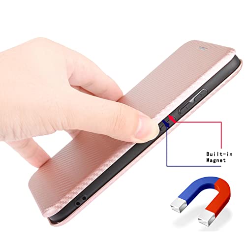 COQUE Fairphone 5 Case, Leather Flip Wallet Case with Card Slot, Carbon Fiber Leather TPU Case for Fairphone 5-Pink - Image 2