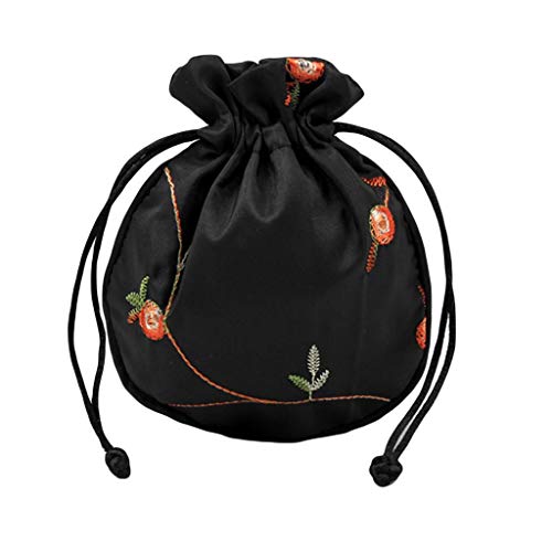 XTYaa - Bolsa de viaje de seda tradicional para joyas, bordado, estilo chino, bolsa organizadora Medium negro